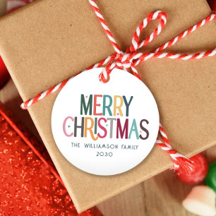 Colourful Merry Christmas Cute Retro Stars Favour Tags