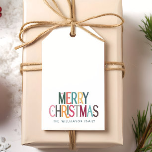 Colourful Merry Christmas Cute Retro Stars Gift Tags