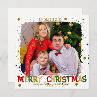 Colourful Merry Christmas Family Gold Holiday Card