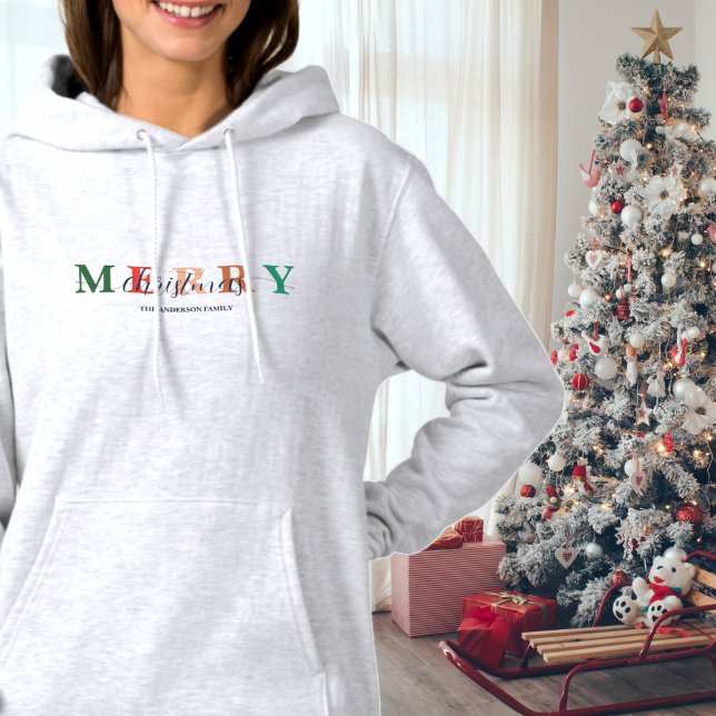 Colourful Merry Christmas Family Name Minimalist  Hoodie (Creator Uploaded)