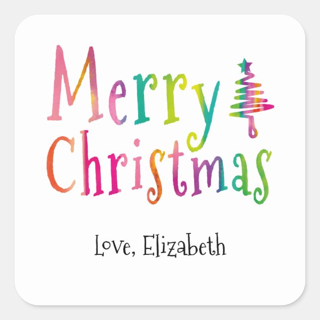 Colourful Merry Christmas Holiday Custom Square Sticker (Front)