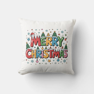 Colourful Merry Christmas Kids Cartoon Throw Pillo Cushion
