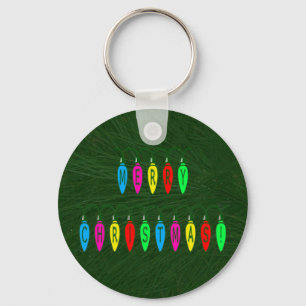 Colourful Merry Christmas Lights Font Key Ring