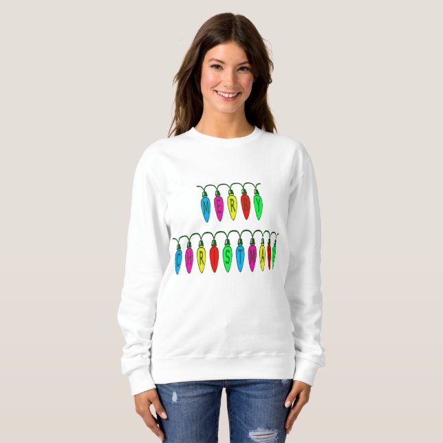 Colourful Merry Christmas Lights Font Sweatshirt (Front Full)