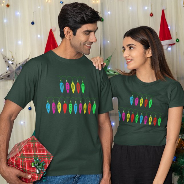 Colourful Merry Christmas Lights Font T-Shirt (Colorful Merry Christmas Lights Font T-Shirt)