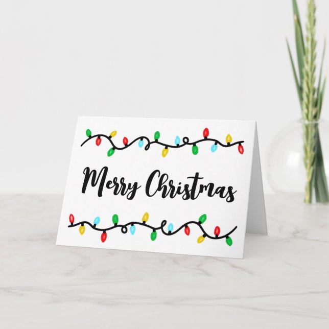 Colourful Merry Christmas Lights Holiday Card (Front)