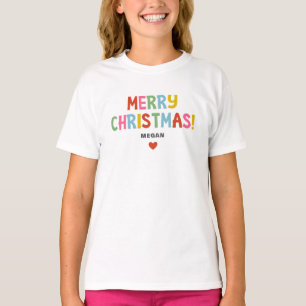 Colourful Merry Christmas Matching Family Girl T-Shirt