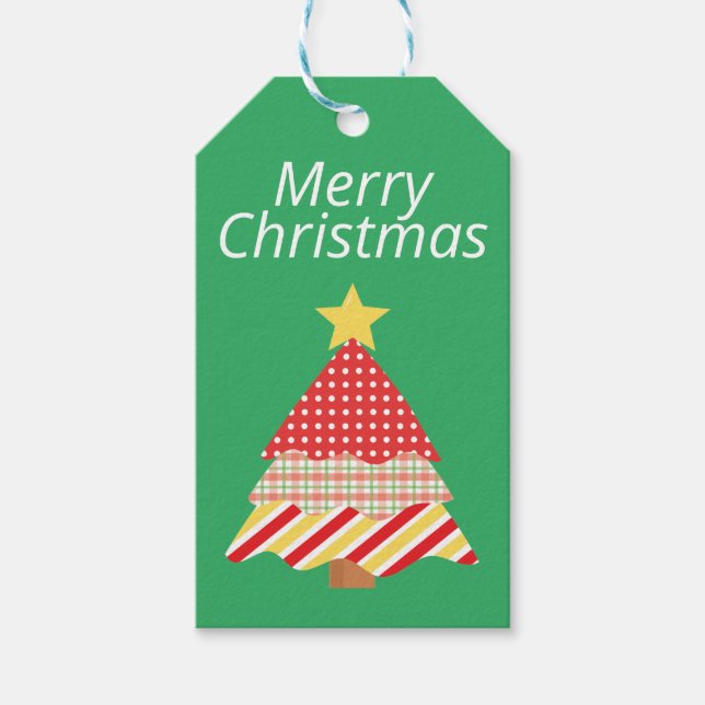 Colourful Merry Christmas Pattern Tree Gift Tag (Front)