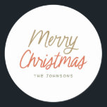 Colourful Merry Christmas Personalised Classic Round Sticker<br><div class="desc">This festive and chic holiday sticker features sweet styled typography.</div>
