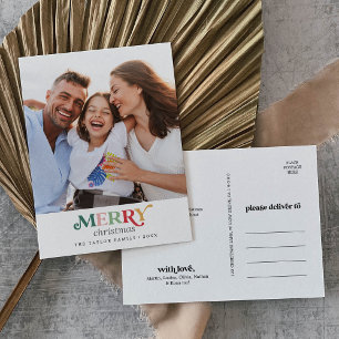 Colourful Merry Christmas Portrait Photo Holiday Postcard
