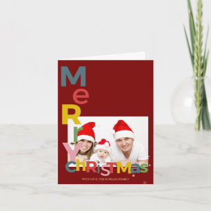 Colourful Merry Christmas Red Photo Note Card