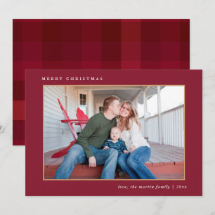 Colourful Merry Christmas Red Plaid Print Holiday Card