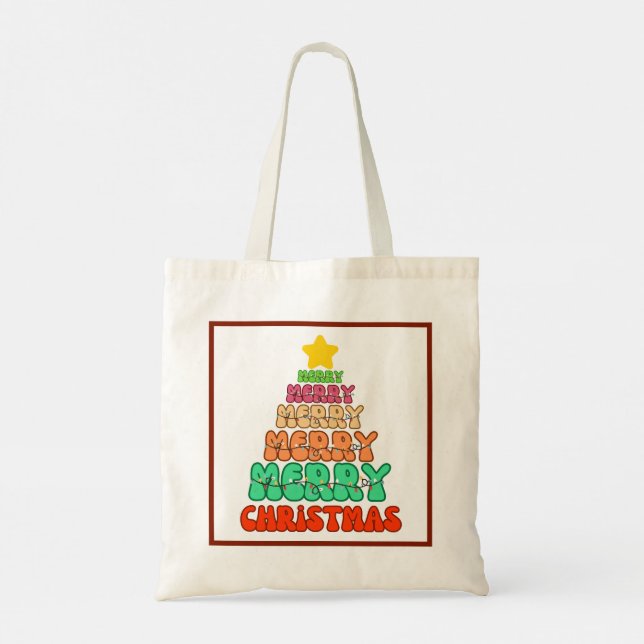 Colourful Merry Christmas Tree Tote Bag (Back)