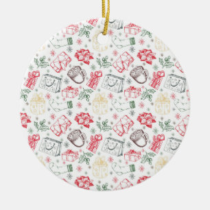 Colourful Merry christmas vintage style pattern Ceramic Tree Decoration