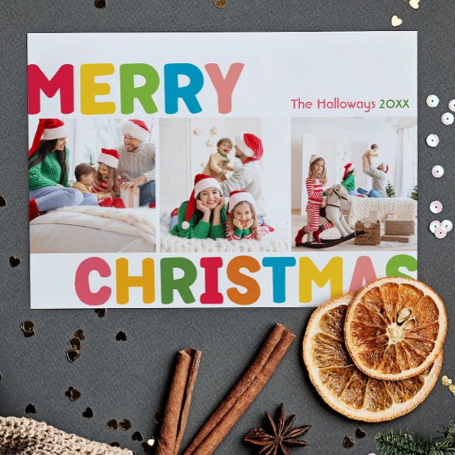 Colourful Merry Christmas Year In Review 3 Photo  Holiday Card (Creator Uploaded)