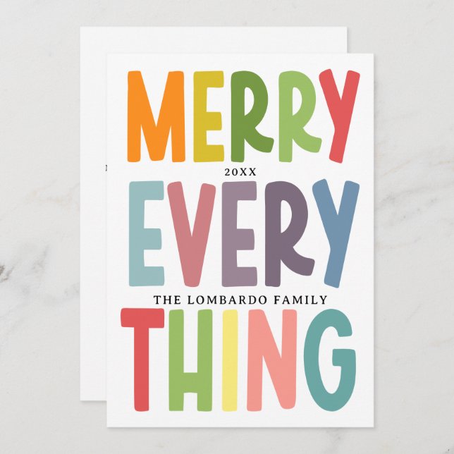 Colourful Merry Everything Inclusive NON-PHOTO cut Holiday Card (Front/Back)