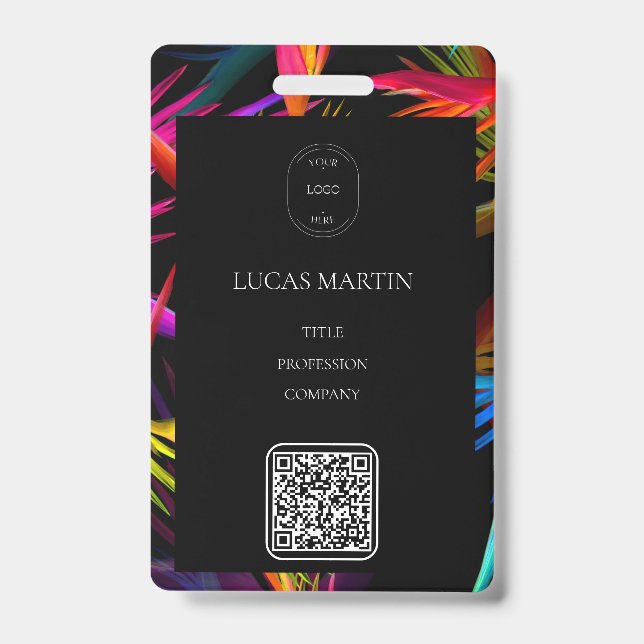 Colourful Messy Black Base Employee Name ID Badge (Front)