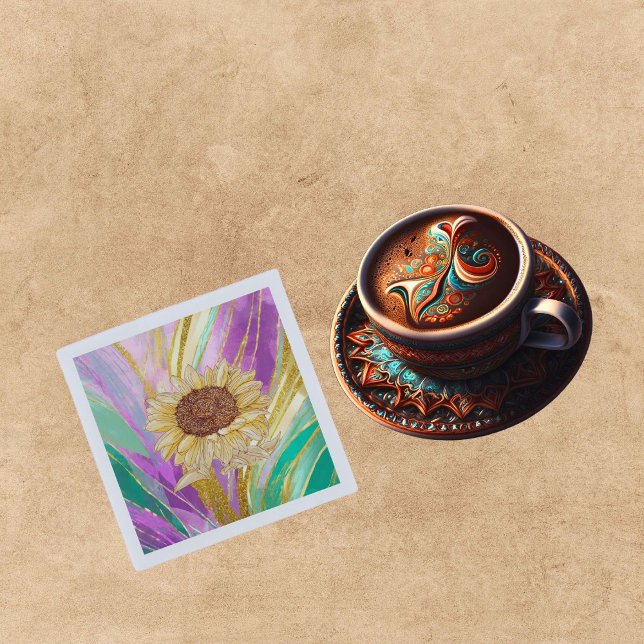 Colourful Metallic Floral Background With Sunflowe Napkin (Creator Uploaded)