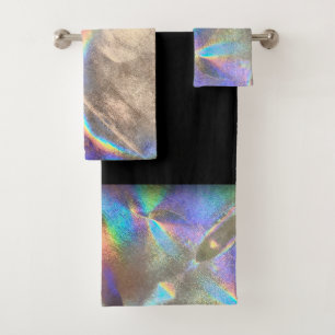Colourful Metallic Rainbow Faux Holographic Patter Bath Towel Set