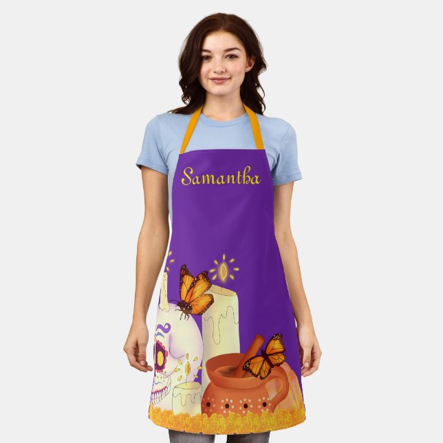 Colourful Mexican Day Of The Dead Sugar Skull  Apron (Worn)