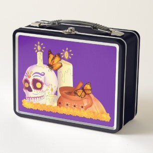 Colourful Mexican Day Of The Dead Sugar Skull  Metal Lunch Box