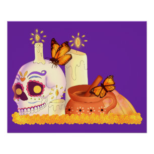 Colourful Mexican Day Of The Dead Sugar Skull Poster