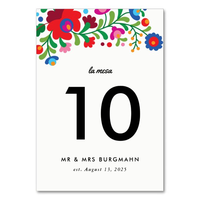 Colourful Mexican Embroidery Custom Table Number (Back)