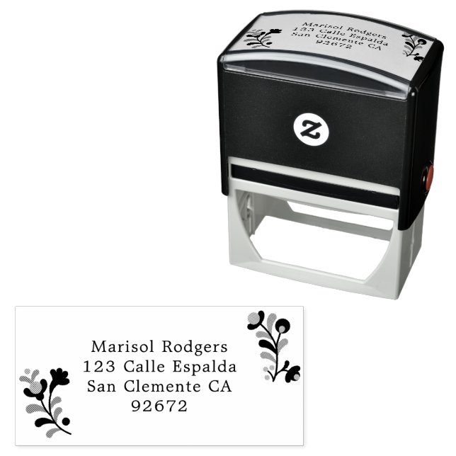 Colourful Mexican Embroidery Floral Address Self-inking Stamp (In Situ)