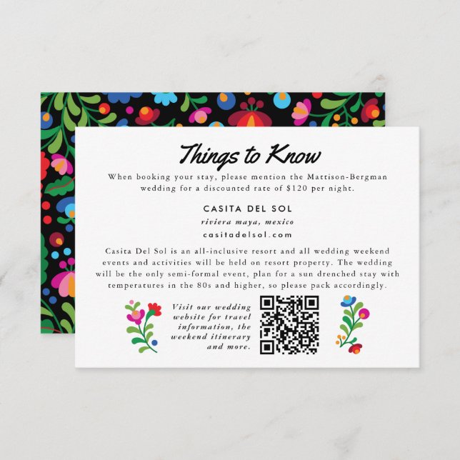 Colourful  Mexican Embroidery Folk Art Info Card (Front/Back)