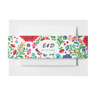 Colourful Mexican Embroidery Monogram Wedding  Invitation Belly Band