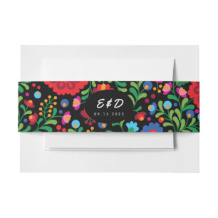 Colourful Mexican Embroidery Monogram Wedding Invitation Belly Band