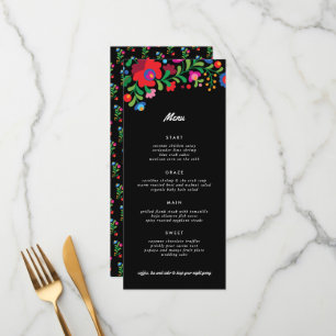 Colourful Mexican Embroidery Reception Dinner Menu