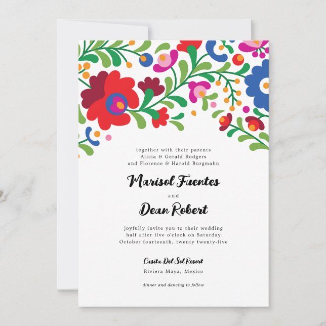 Colourful Mexican Embroidery Wedding Invitation (Front)