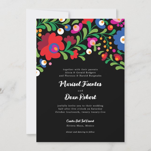 Colourful Mexican Embroidery Wedding Invitation (Front)