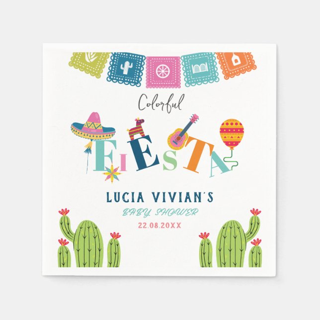 Colourful Mexican Fiesta Baby Shower Party Napkin (Front)