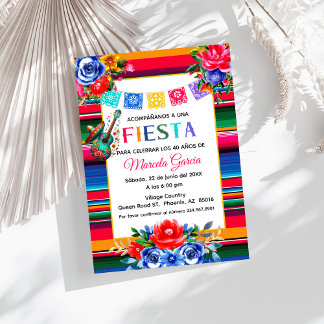 Colourful Mexican Fiesta Birthday Party Spanish Invitation