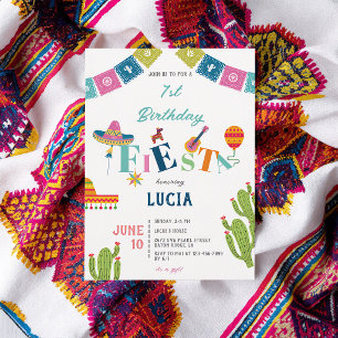 Colourful Mexican Fiesta Cactus 1st Birthday Invitation