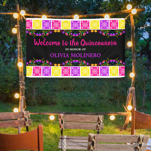 Colourful Mexican Fiesta Floral Quinceanera Welcom Banner
