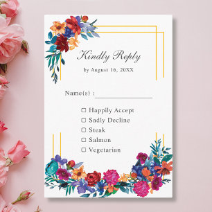Colourful Mexican Fiesta Flower Wedding RSVP Card