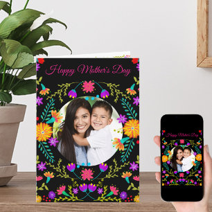 Colourful Mexican Fiesta Flowers Photo Mothers Day Card