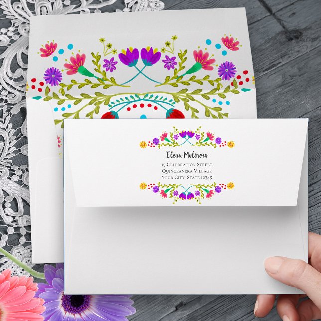 Colourful Mexican Fiesta Flowers Return Address Envelope (Invitation Envelopes from my Mexican Fiesta Flowers Quinceanera Collection)