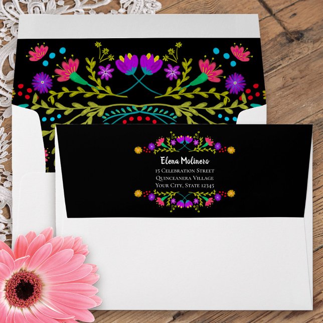 Colourful Mexican Fiesta Flowers Return Address Envelope (Colorful envelopes with return address from my Mexican Fiesta Floral collecti)