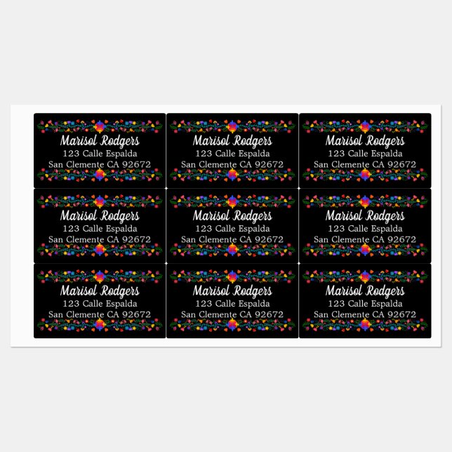 Colourful Mexican Fiesta Folk Art Black (Sheet)