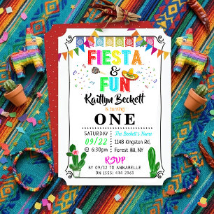 Colourful Mexican Fiesta & Fun 1st Birthday Party Invitation