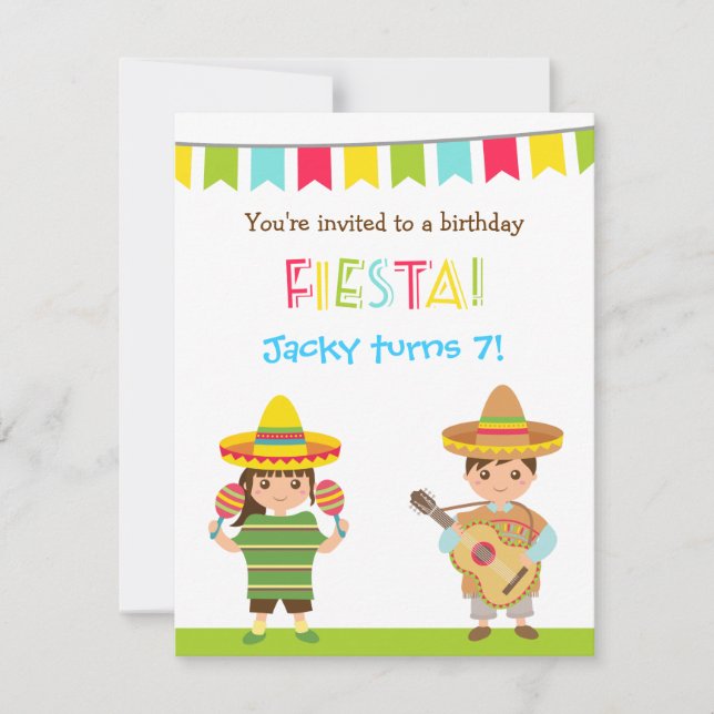 Colourful Mexican Fiesta Kids Birthday Invitations (Front)