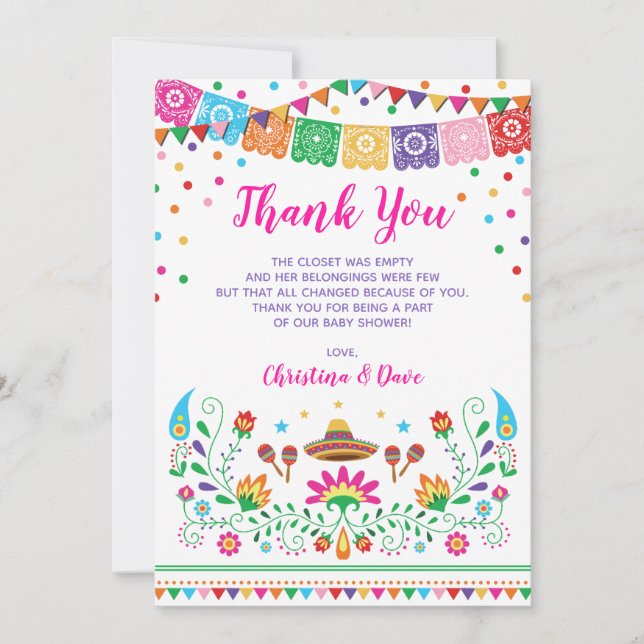 Colourful Mexican Fiesta Nacho Average Baby Shower Thank You Card (Front)