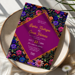 Colourful Mexican fiesta purple wedding invitation
