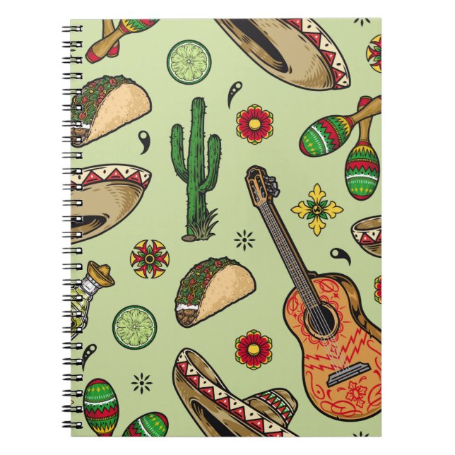 Colourful mexican fiesta vintage seamless pattern  notebook (Front)