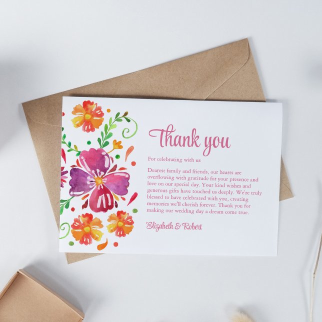 Colourful Mexican Fiesta Wedding Thank You Card (Colorful Mexican Fiesta Wedding Thank You Card on a white table.)