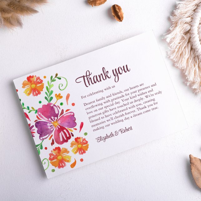 Colourful Mexican Fiesta Wedding Thank You Card (Colorful Mexican Fiesta Wedding Thank You Card on neutral boho table.)